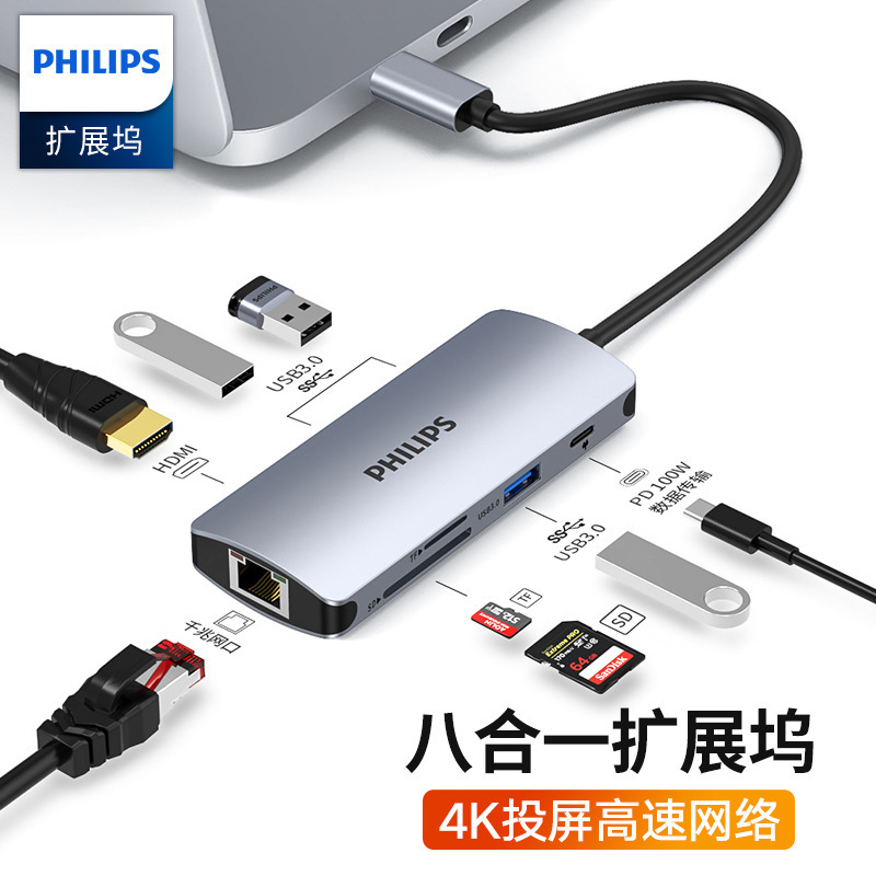 High-Quality Type-C Docking Station Eight-In-One Gigabit Network Port 4K Expansion Dock Hub Splitter HDMI Converter