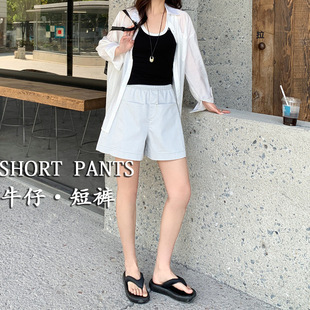Korean Style Denim Shorts for Women, Summer Thin Outerwear, Loose Casual High-Waisted Petite A-Line Hot Pants, Knee-Length Shorts
