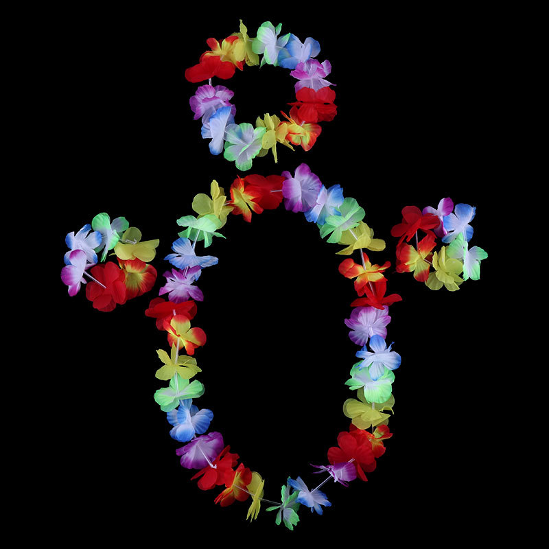 Anillo de pecho de guirlandas Hawaiian grasa baile anillo de cuello de compañía reunión anual de gala gala de gala de guirlandas conjunto de brazaletes de cabeza