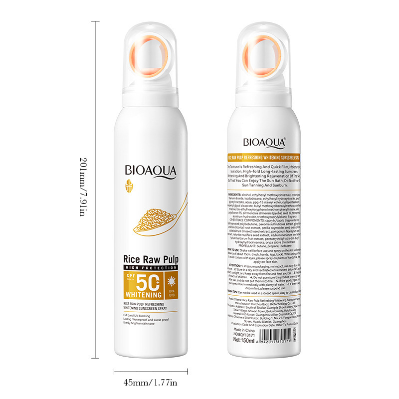 Todo en inglés BIOAOUA puré de arroz blanqueamiento protector solar spray aislamiento protección anti-ultravioleta comercio exterior transfronterizo