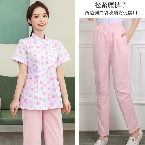 Floral nurse short sleeved work uniform pharmacy shop beauty parlor spa clothes for woman female long sleeve maternal and child care center overalls