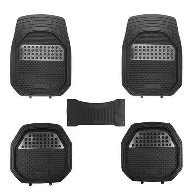 4-piece set of car floor mats, Universal Foot Pad - black-silver-hole-5-piece-set