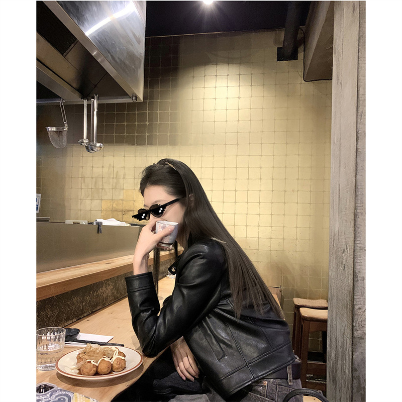 WANANTONG 质感黑银 时髦女孩腔调feel皮衣女秋季夹克外套|undefined