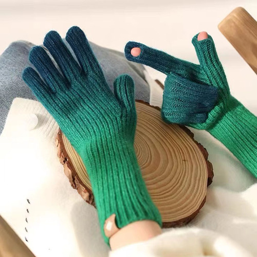 Winter Knitted Gloves in Han Style for  Couples - Acrylic Yarn Gradient Fashion Warm Touch Screen Split Finger Gloves for Women