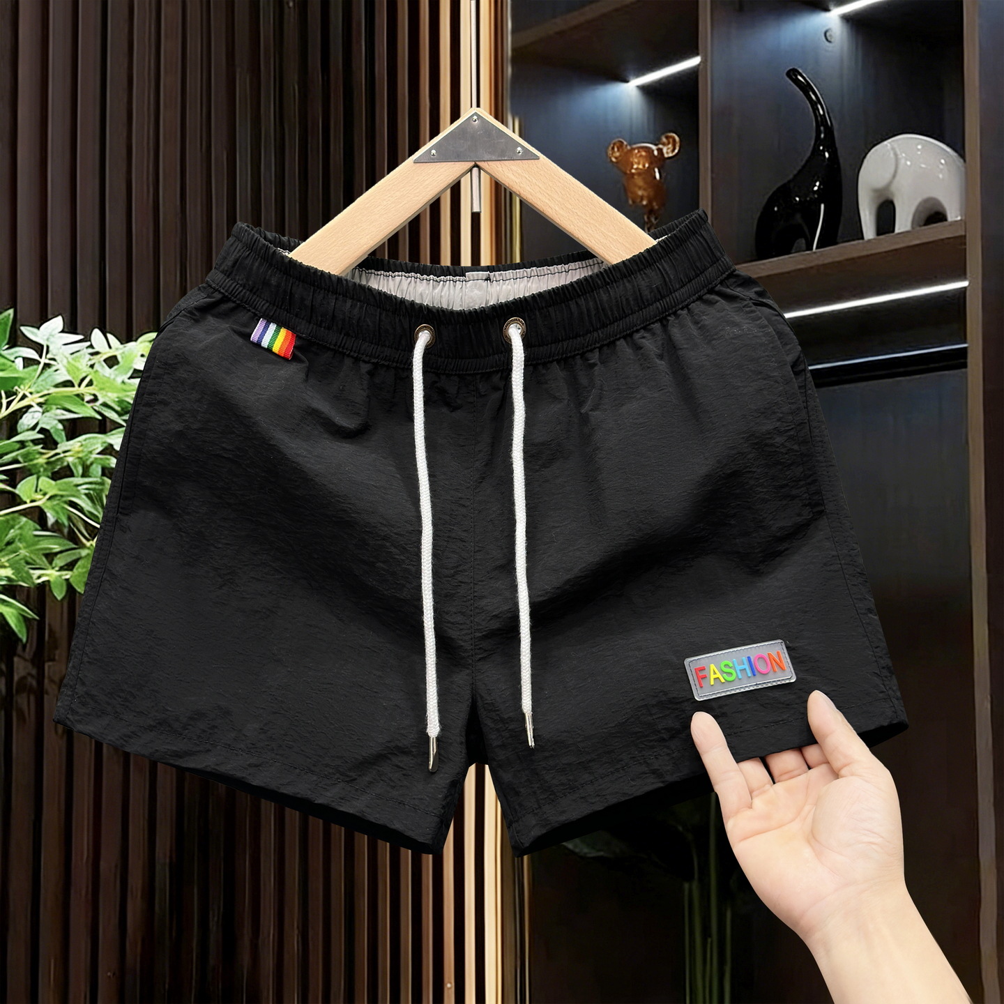 Men's Quick Drying Beach Shorts Stylish Elastic Waist Color Block High Quality Loose Fit Inner Lining Three Quarter Length_viptrois.com