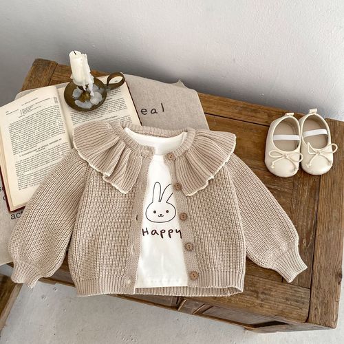 ins autumn infant children 0-3 years old female baby ruffle collar knitted jacket small cardigan sweater top