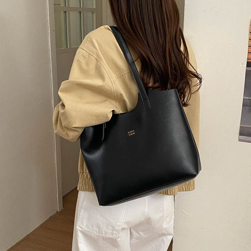 Túi tote nữ cỡ lớn phong cách retro, đựng nhiều đồ, có quai đeo vai và kẹp nách — Màu cà phê PU, PU đen, màu cà phê, đen chi tiết 27