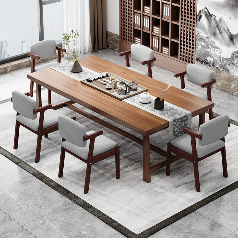 Tea table and chair combination solid wood new Chinese tea table desk simple modern large board table living room home negotiation table