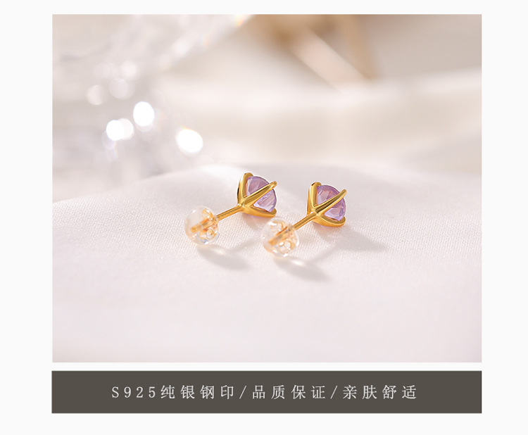 Khuyên tai nữ bạc S925 mạ vàng đính đá pha lê vàng mặt cắt — Pha lê vàng chi tiết 7