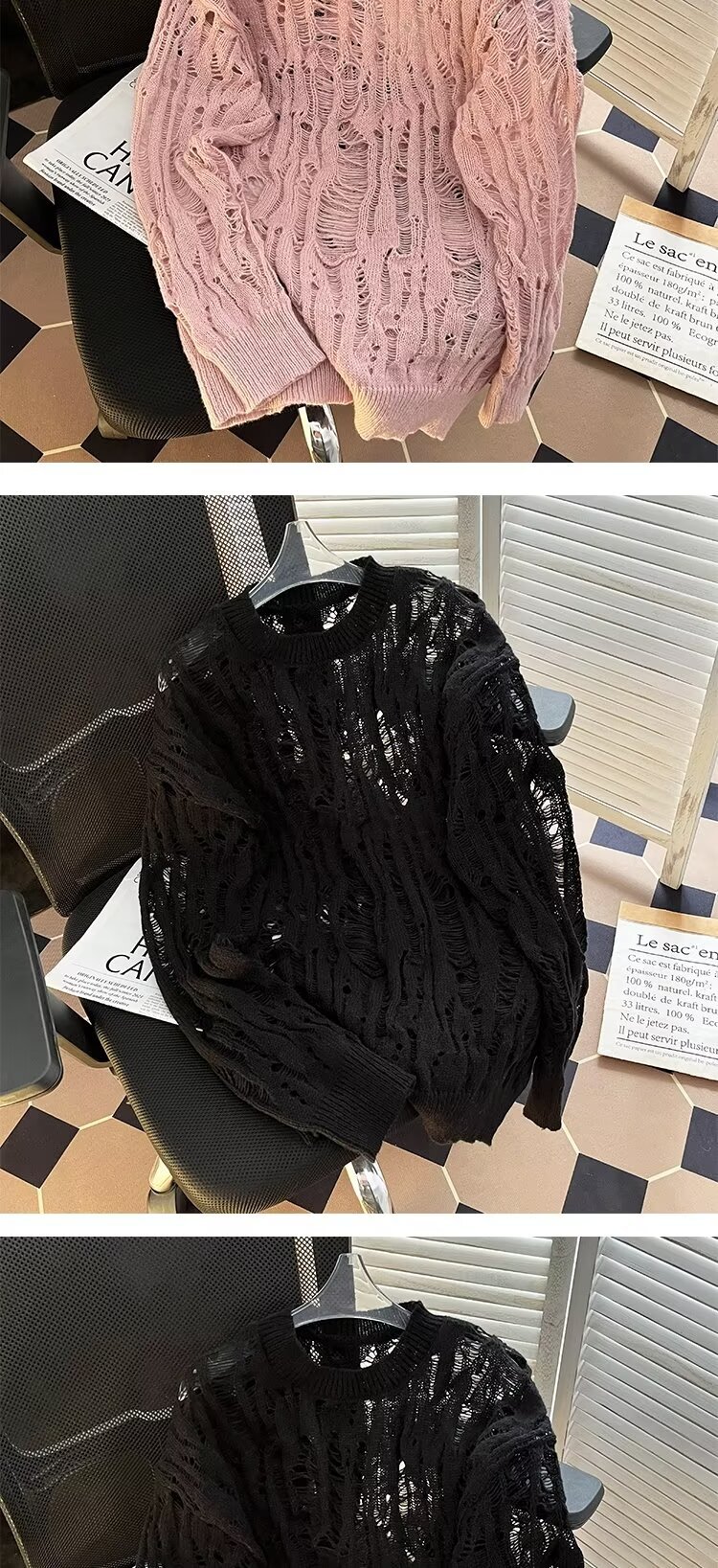 Übergroßer, lässiger Strickpullover für Herren mit einzigartigem Cut-Out-Design. Lockere Passform, lange Ärmel, bequemer Pullover für den Alltag (mehrere Farben)_voghion.com