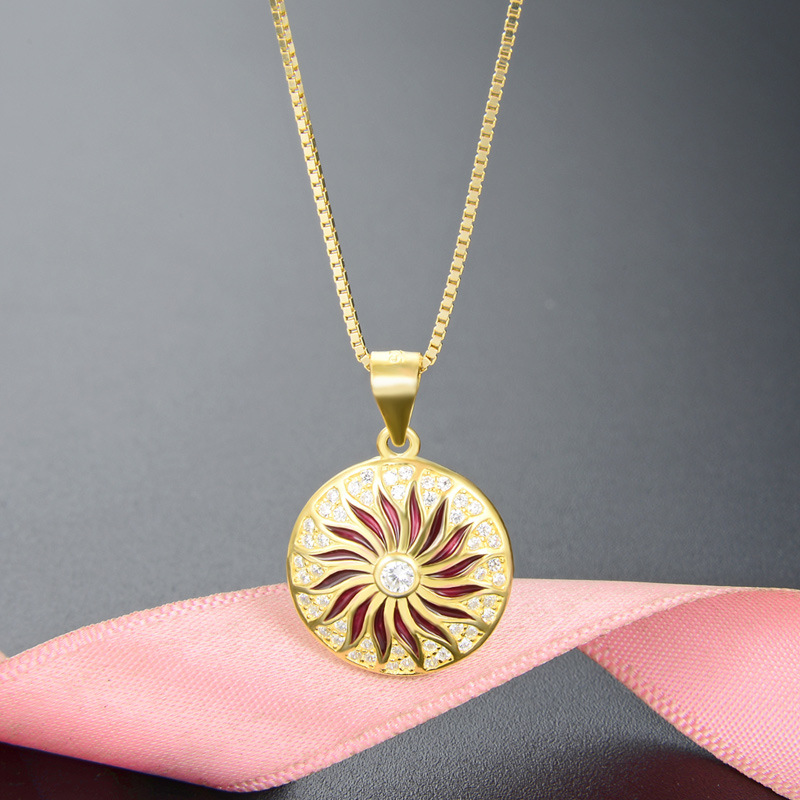 Transfronterizos Amazon 925 plata esterlina collar de piedra flor bohemia colgante de flores de sol