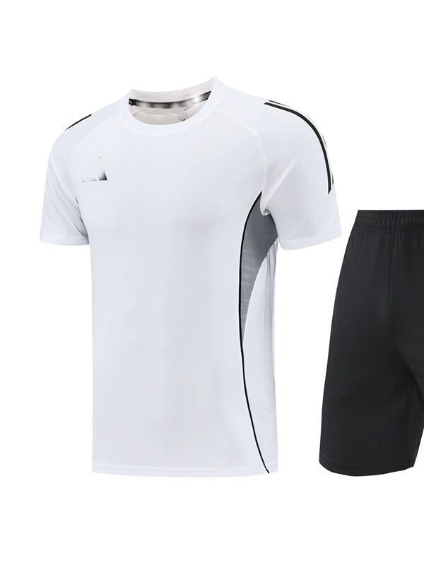 Nuevo conjunto deportivo transpirable de manga corta con cuello redondo, pantalones cortos de fitness para verano, conjunto de dos piezas para correr y fútbol, dropshipping.