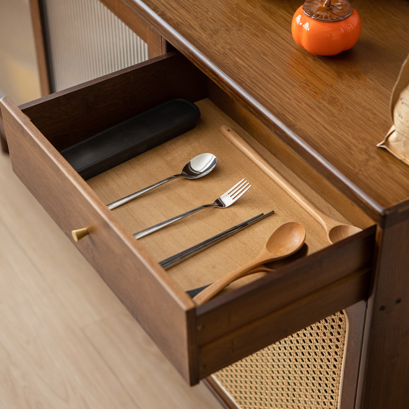 Estilo japonés aparador gabinete pequeño hogar ratán gabinete alto gabinete color nogal cocina Changhong vidrio armario Nuevo