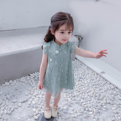 Children's dress female summer baby style skirt cheongsam princess dress children's vest dress 2024 summer new style