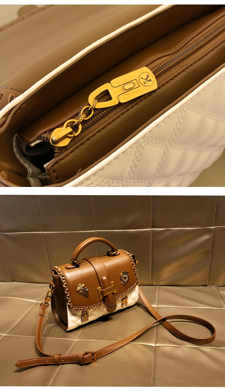 Túi đeo chéo nữ da thật satchel dáng vuông nhỏ gọn — Gấu Nhỏ/Bu Bu/Trắng, Gấu Nhỏ/Bu Bu/Đen chi tiết 7