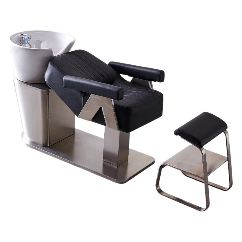 Cerámica lavabo champú cama peluquería especial de alta calidad de acero inoxidable Red de pelo rojo salón de peluquería cama de lavado medio acostado tipo