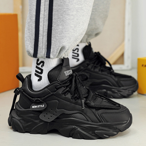Puyang Men's Shoes 2024 New Spring and Autumn Season Trend Brand High-End Sport Running Shoes with Heel Lift Casual Dad Shoes Black