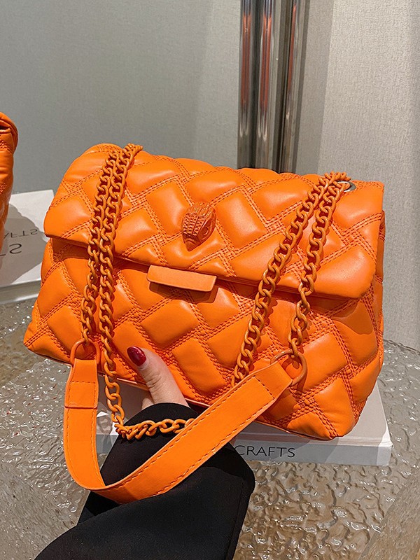 Bolso de Hombro Cuadrado para Mujer, Diseño Simple y Elegante con Cadena y Estampado a Cuadros, Color Sólido, para Uso Diario, Otoño 2024