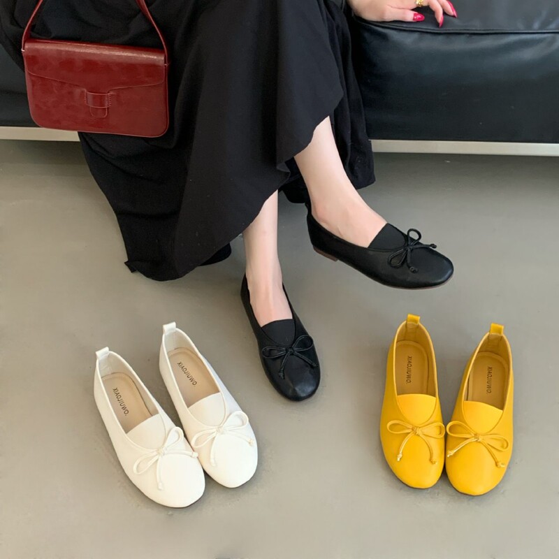 软面平底春夏仙女新款时髦松紧带蝴蝶结圆头芭蕾舞鞋舒适女单|undefined