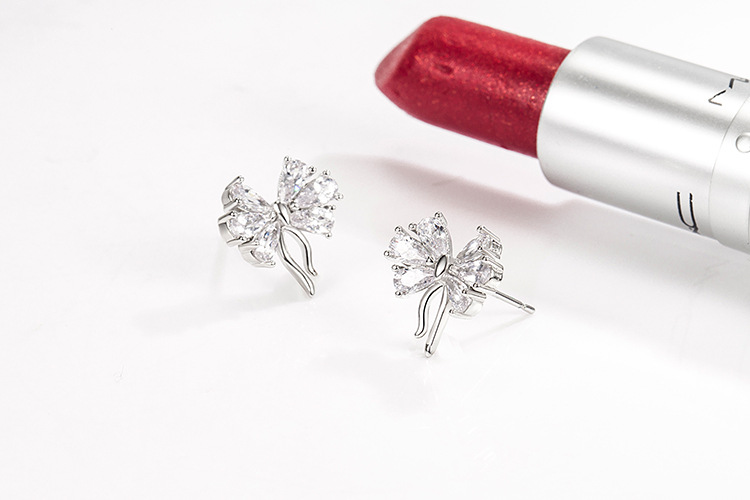 Fashion Bow Knot Copper Plating Inlay Zircon Ear Studs 1 Pair