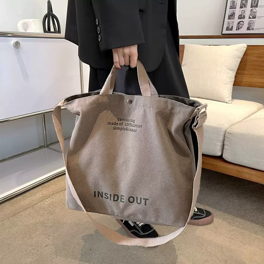 定制款帆布包包女大容量斜挎包手提两用包学生上课托特外贸单肩包