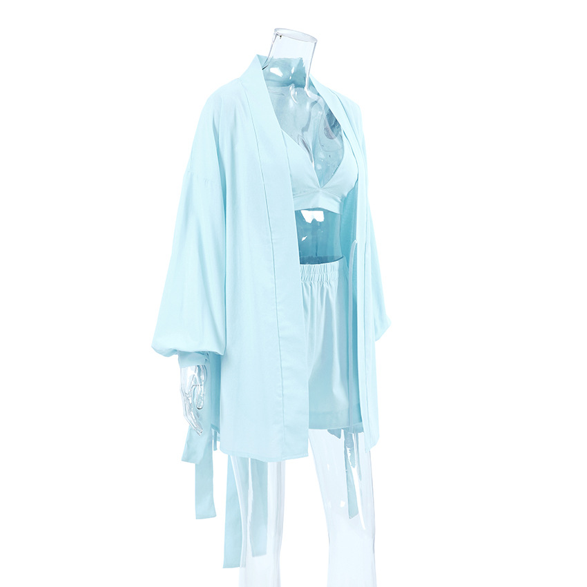 413g Weight Long Sleeve Sleeve Length Pajamas Lingerie Type Cotton Fabric Type Short Top Length Shorts Sets Sets Type 3 Pieces Set Quantity Home, Outdoor Occasion Halter Neck Neckline Breathable Function Regular Fit Fit Type Solid Color Pattern Summer, Spring Season Women's Gender Simple Style Style Home Outdoor Women's Simple Style Solid Color Cotton Shorts Sets Pajama Sets 1