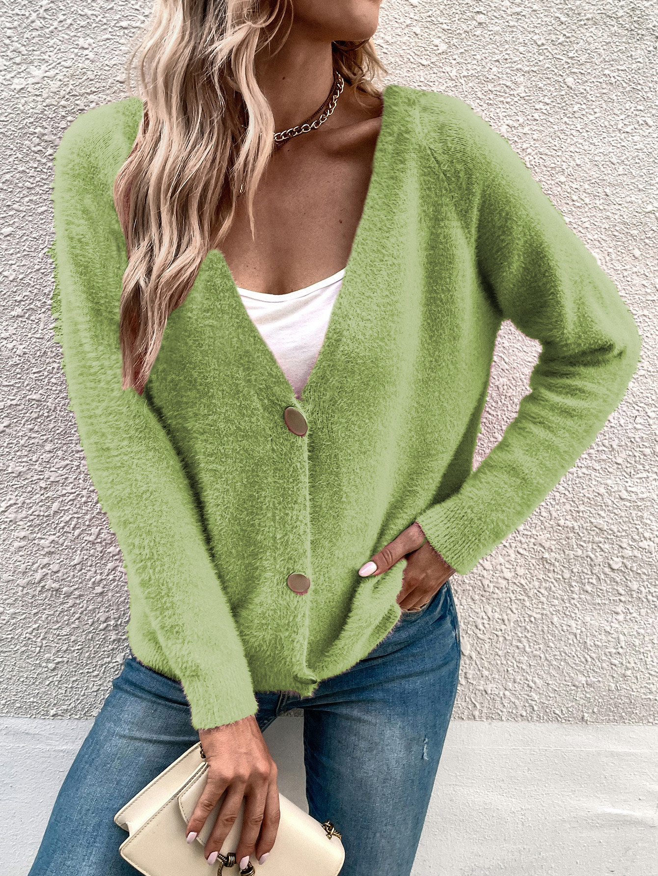 Cárdigan de punto con botones para mujer, estilo sencillo, novedad otoño-invierno 2026, para comercio exterior transfronterizo en plataformas independientes como Amazon image 3
