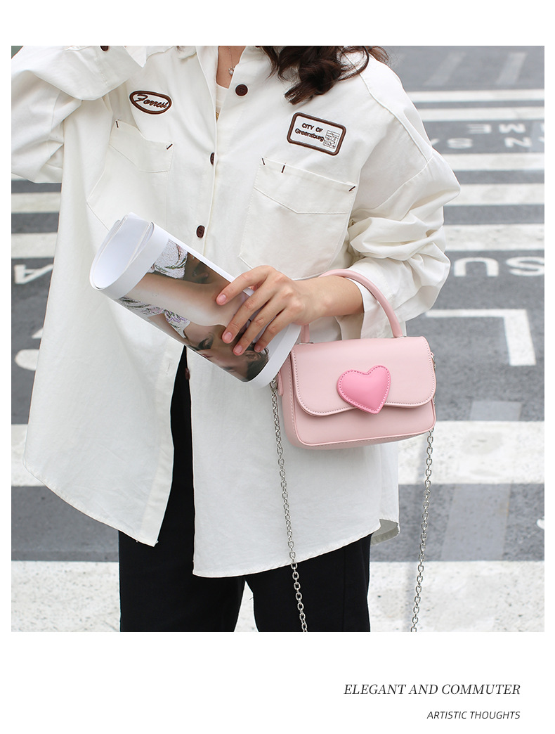 Sac à main en PU pour femmes, haut de gamme, contraste, cœur de pêche, couverture pratique, petit sac carré incliné, 2024 #, nouvelle collection 8325_voghion.com