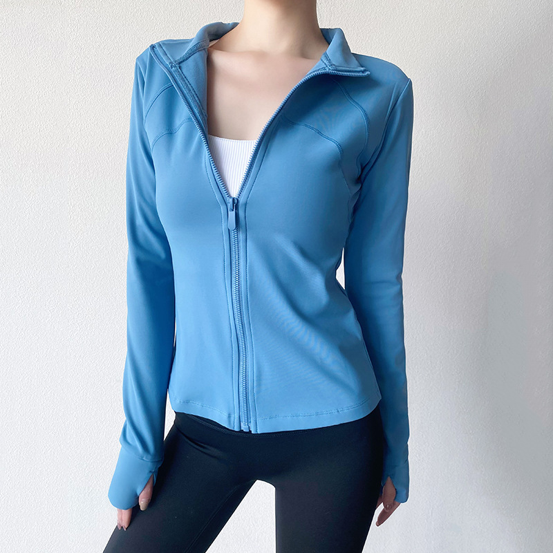 秋冬新款加绒加厚瑜伽服上衣女长袖修身显瘦立领拉链健身运动外套|undefined