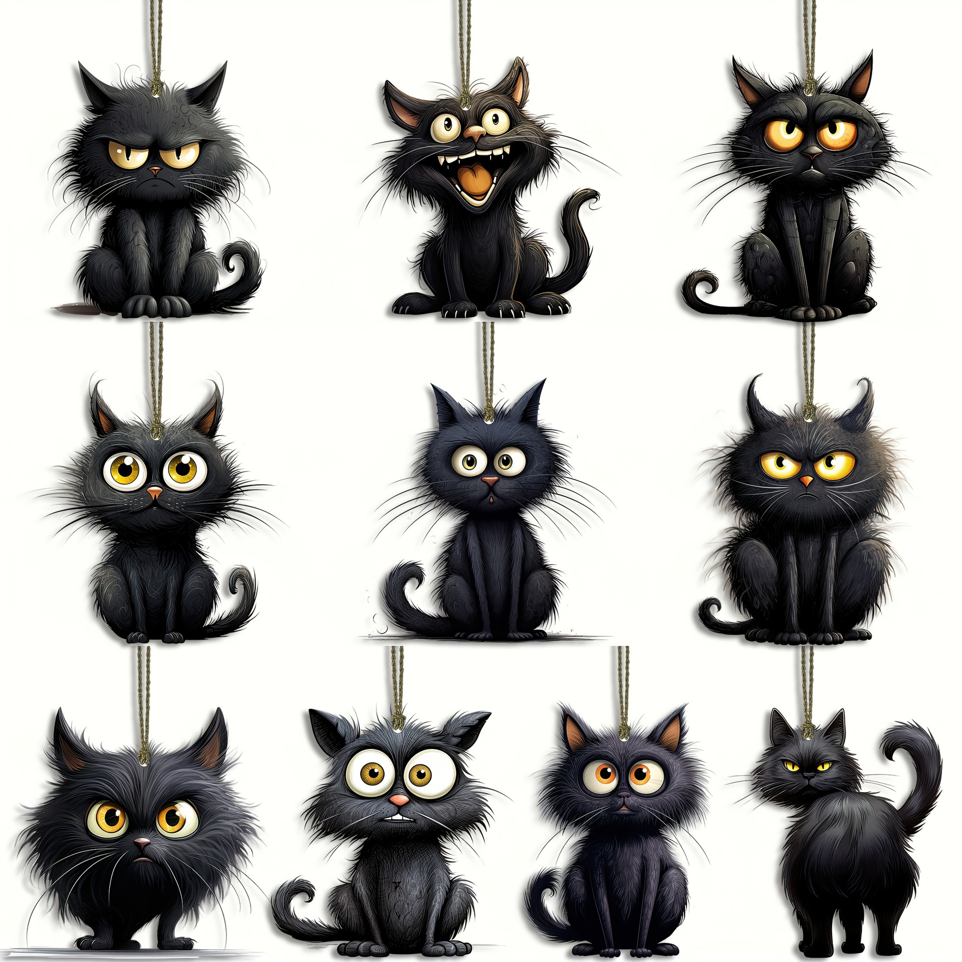 10 emoticones de gato negro colgantes de madera hechos a mano decoración navideña regalo perfecto para Navidad Halloween