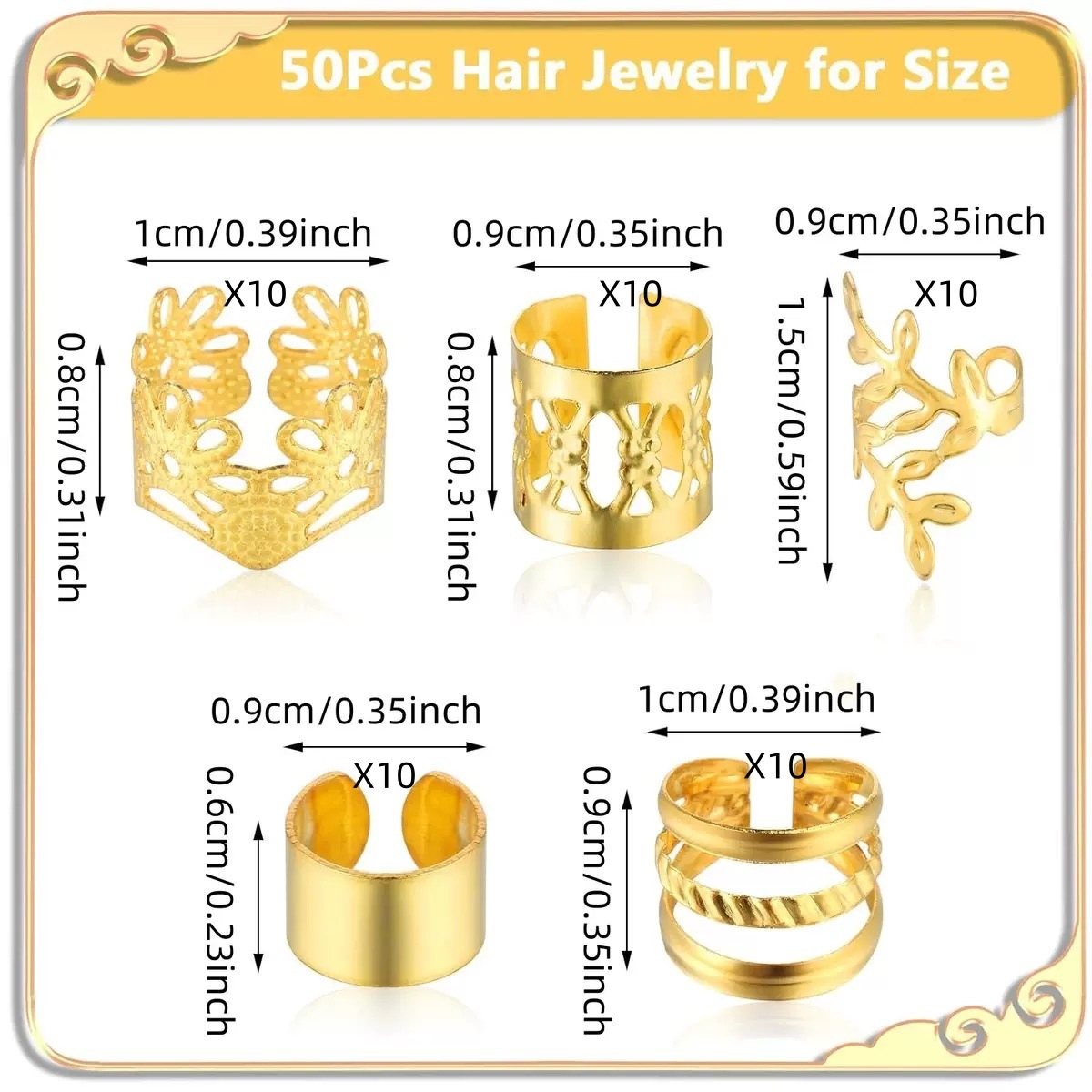 50 piezas de anillo de cabello trenzado sucio hueco transfronterizo exclusivo para Amazon Xiyin Temu Alojamiento completo Shein Venta caliente europea y americana