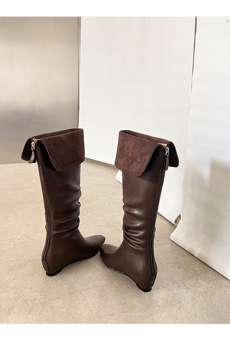 Boot nữ cổ cao quá gối da thật mũi vuông gót xuồng tăng chiều cao — màu nâu, màu đen chi tiết 26