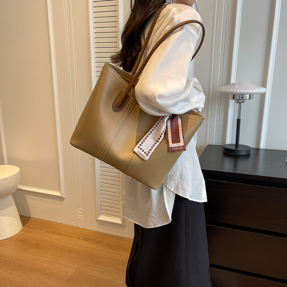 Túi tote nữ cỡ lớn đa năng đeo vai đi làm phong cách tối giản — Màu kaki, Màu nâu, Màu trắng, Màu vàng chi tiết 37