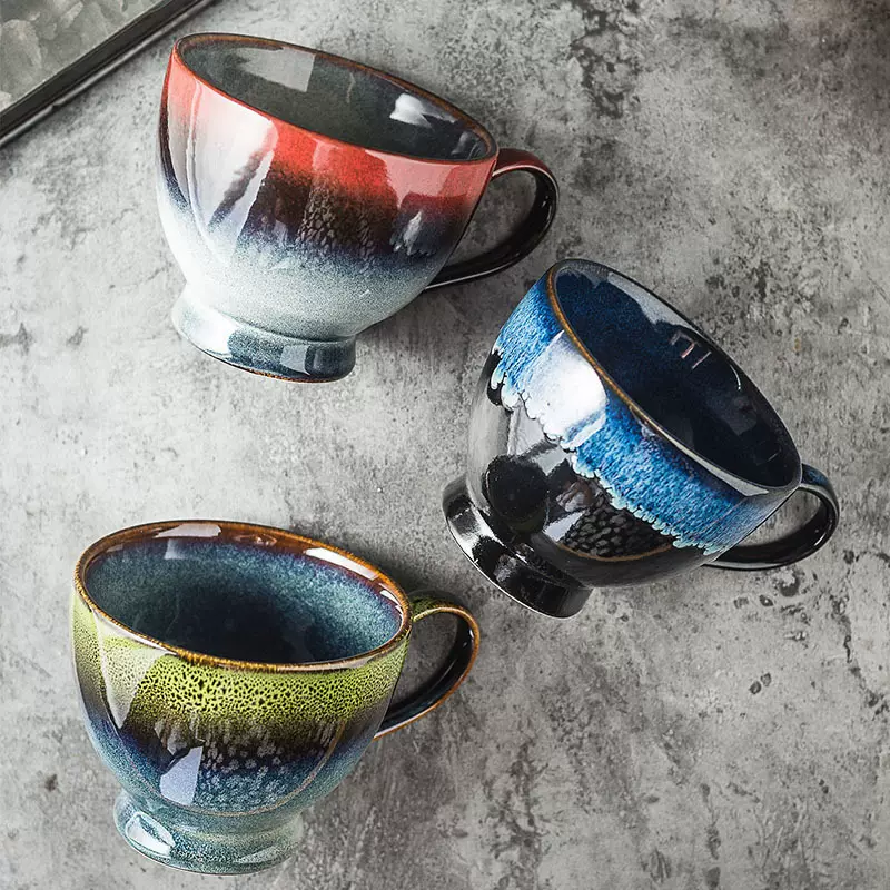 复古日式牛奶咖啡杯创意陶瓷早餐马克杯大容量下午茶花茶杯子家用