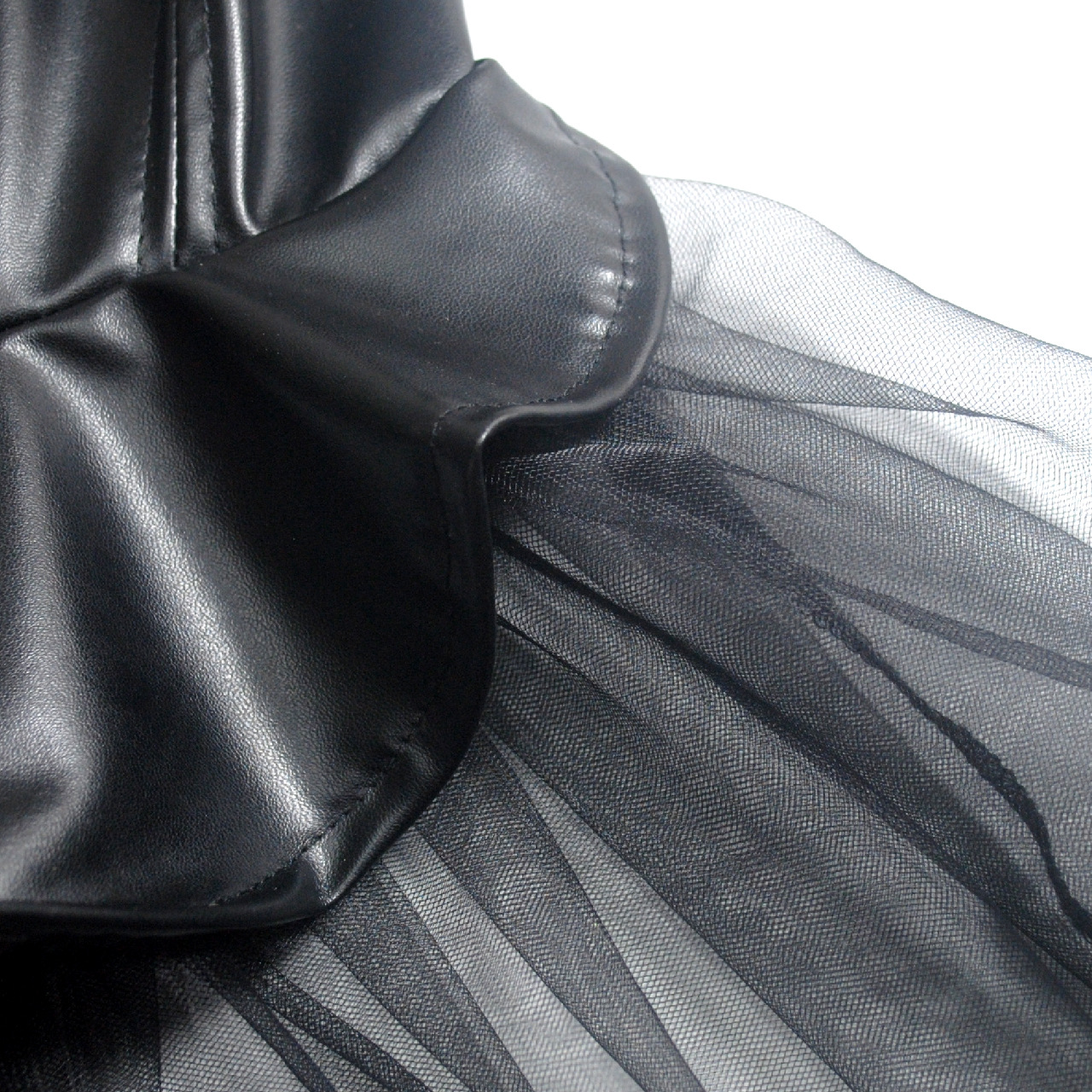 Black Faux Leather Dress with Tuille