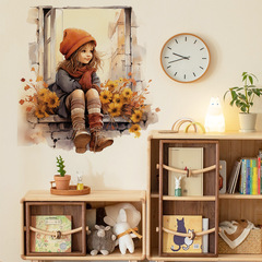 CH66006 Window Girl 3D Stereo Sense Living Room Bedroom Background Wall Decoration Sticker for Corridor Entrance