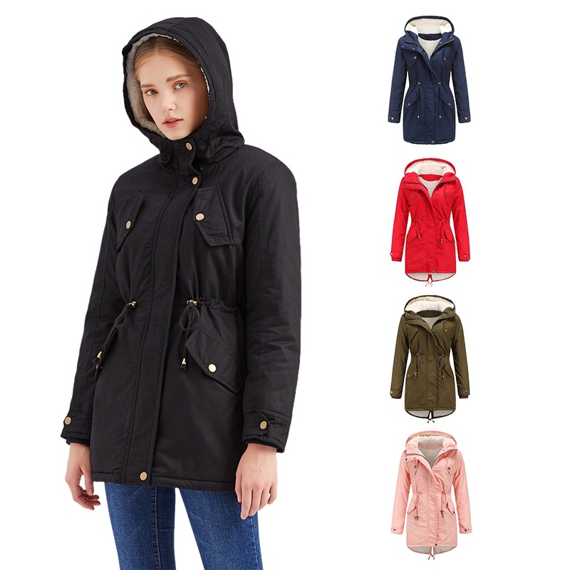 2024 European Size Autumn and Winter New Women's Export Cotton Outwear Women's Pure Color Hooded Parka Thick Cotton Outwear Fleece-Lined Cotton Outwear 2024 European Size Autumn and Winter New Women's Export Cotton Outwear Women's Pure Color Hooded Parka Thick Cotton Outwear Fleece-Lined Cotton Outwear