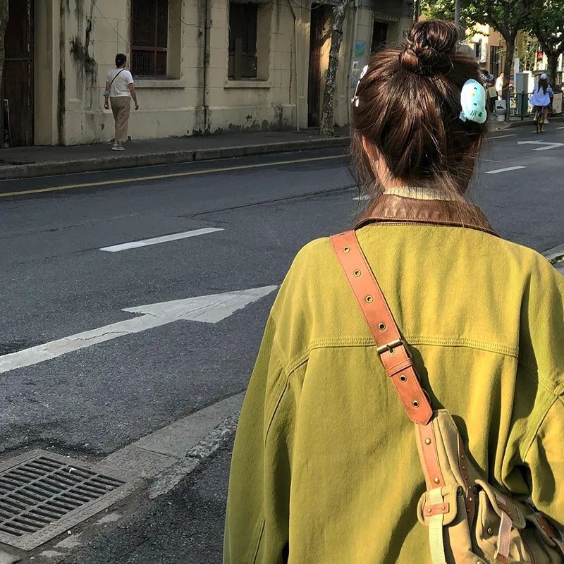 2025出街vintage”童趣刺绣磨毛牛仔外套春秋款ins绿色复古牛仔服|undefined