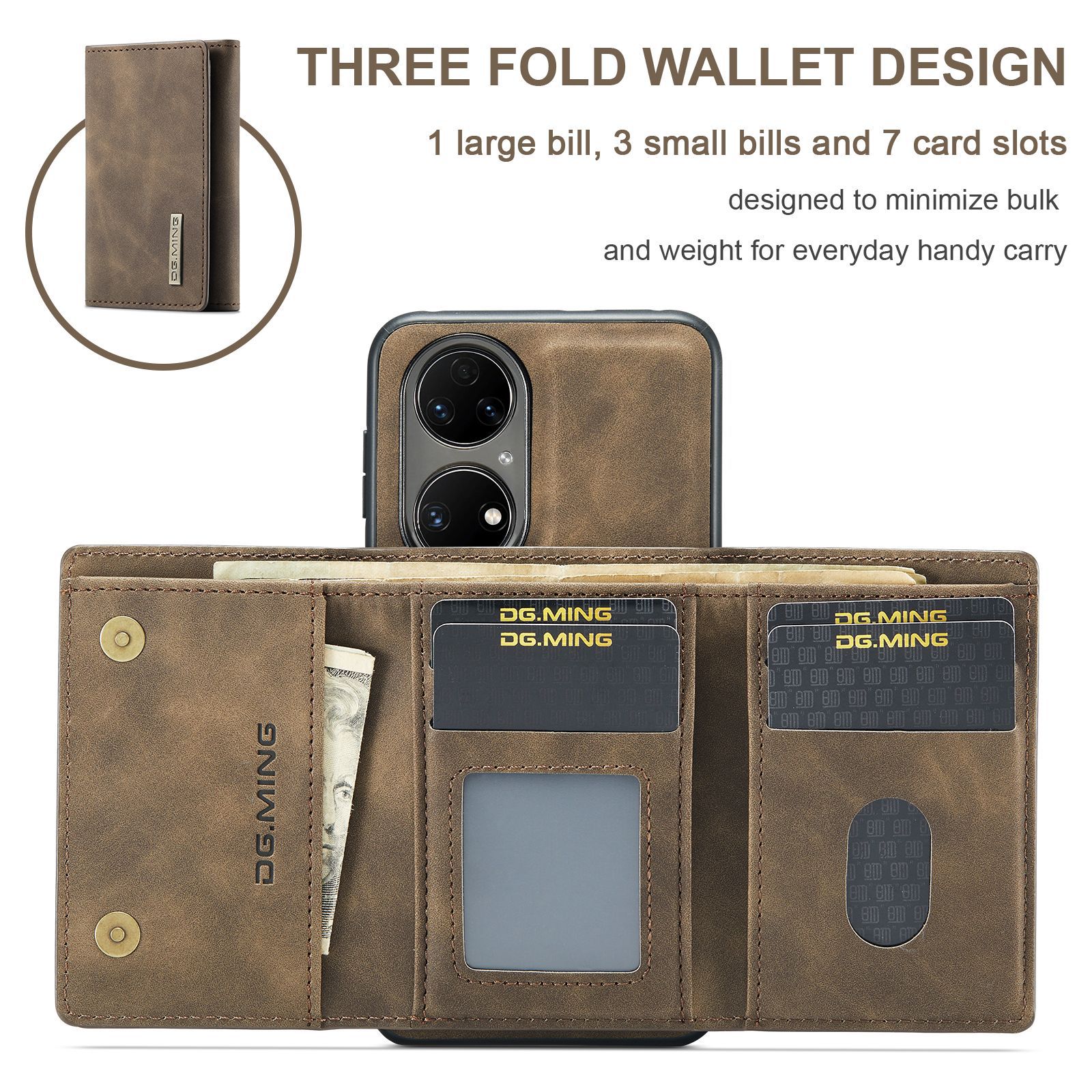 Custodia protettiva in pelle con portafoglio magnetico a ventosa serie M1 per Huawei P50 P50 Pro 2 in 1 custodia per telefono con portafoglio diviso_voghion.com