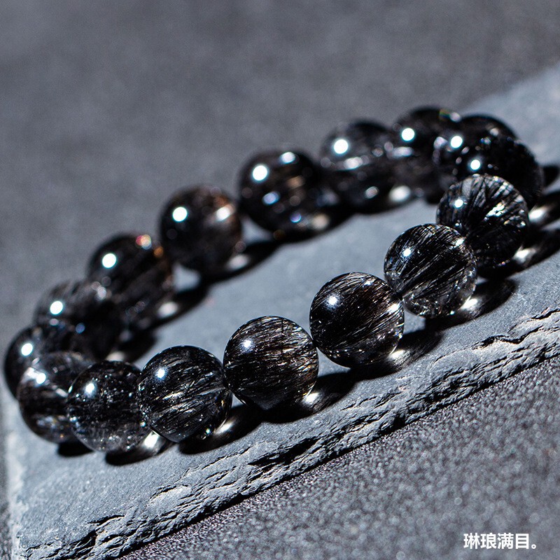 Black Bracelet for Smooth Black Hair, Super Seven Aquamarine, Pink Tourmaline, Kyanite, Silver Hair Crystal, Strawberry Crystal, Blue Moonlight Black Bracelet for Smooth Black Hair, Super Seven Aquamarine, Pink Tourmaline, Kyanite, Silver Hair Crystal, Strawberry Crystal, Blue Moonlight