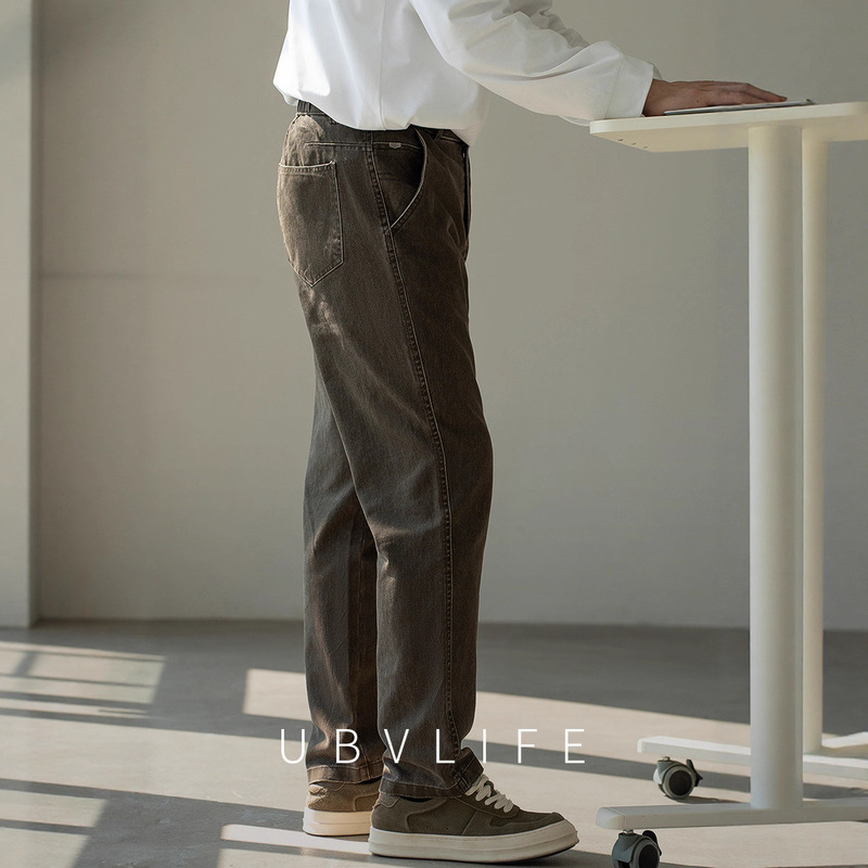 Old Money Style Heavy-Duty Washed Semi-Elastic Waist Straight-Leg Jeans for Men, 2026 Spring New Breathable Casual Pants