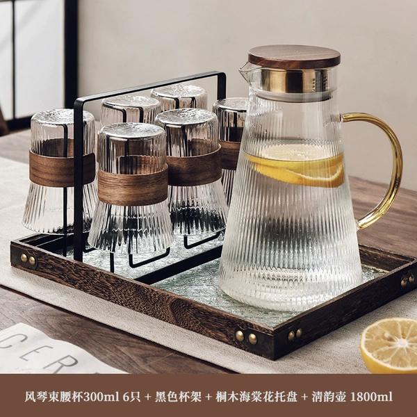 Qingyun pot 1.8L + 6 waist cups + black frame + Paulownia and Begonia flower tray