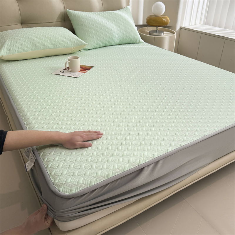 Sombrilla de cama de seda de hielo antibacteriana de verano, cubierta de cama fresca de una sola pieza, cubierta protectora de colchón todo incluido, juego de tres piezas 2