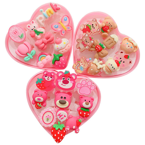 Children's Ring Girls Cute Cartoon Princess Accessory Set for Baby Girls Strawberry Bear Ring Gift Box Little Girl