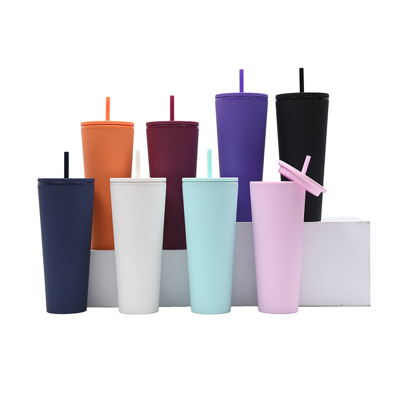2023 nuevo suministro directo de fábrica transfronteriza Venta caliente de gran capacidad de doble capa taza de plástico simple de doble capa taza de paja engrosada