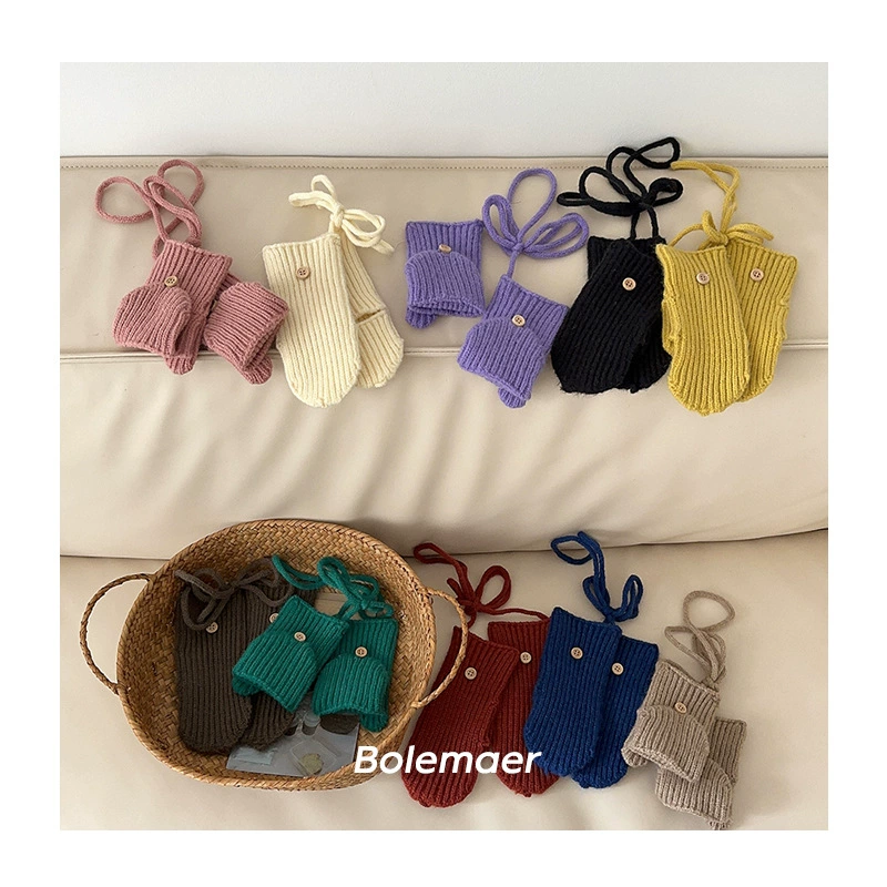 Демисезонные детские knitted перчатки для согревания, городской стиль, простой и элегантный дизайн, без пальцев