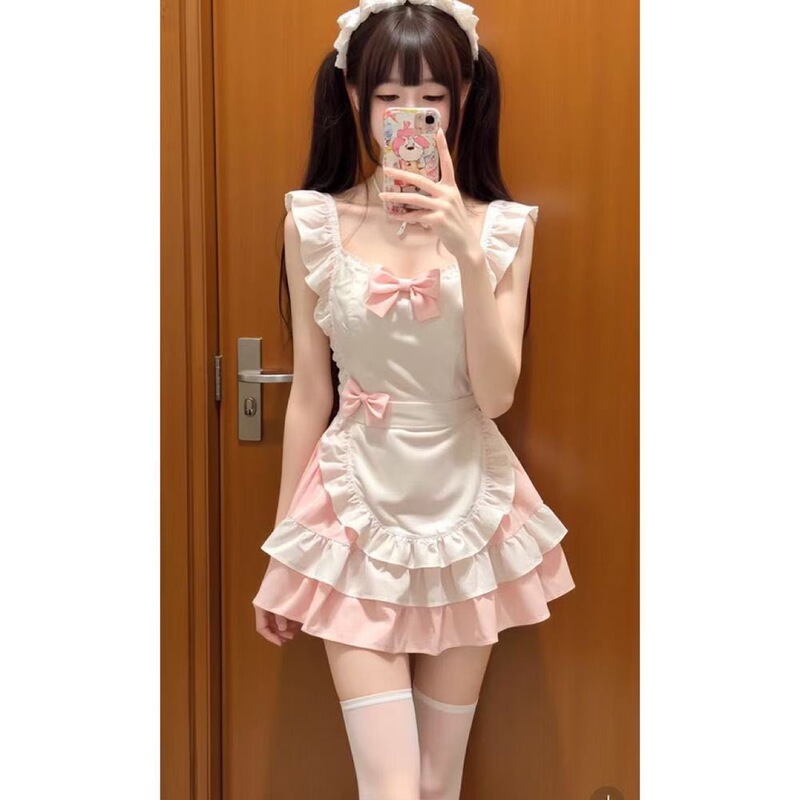 Sweet and Cute Girl Maid Dress Short Skirt Tutu Skirt Cake Skirt Bow Apron Suit Women's Nightgown Sweet and Cute Girl Maid Dress Short Skirt Tutu Skirt Cake Skirt Bow Apron Suit Women's Nightgown