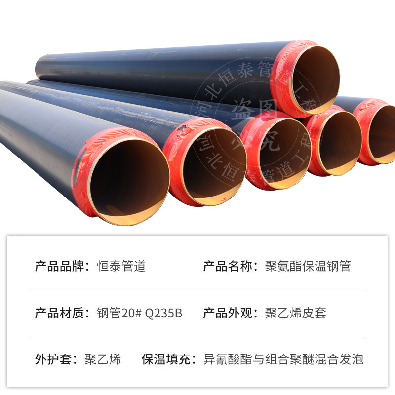 Tubo de aislamiento térmico prefabricado de poliuretano enterrado directo chaqueta negra tubo de aislamiento térmico enterrado directo calefacción de la comunidad Q235B tubo de acero aislante térmico