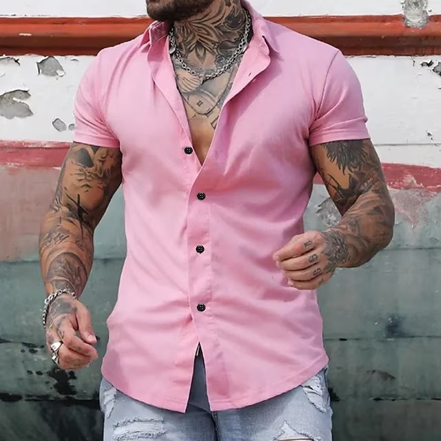 Comercio exterior transfronterizo simple verano duro hombres casual color sólido camisa de manga corta juventud moda deportes camisa delgada