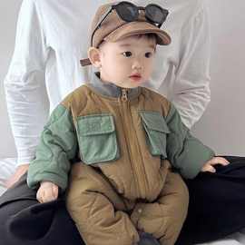 婴儿衣服秋冬季新款男宝宝夹棉连体衣冬装棉服韩版幼儿冬天外出服
